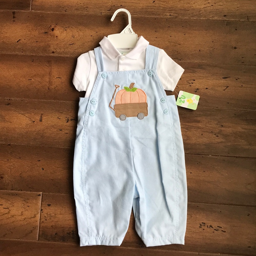 ZU pumpkin overalls with undershirt
